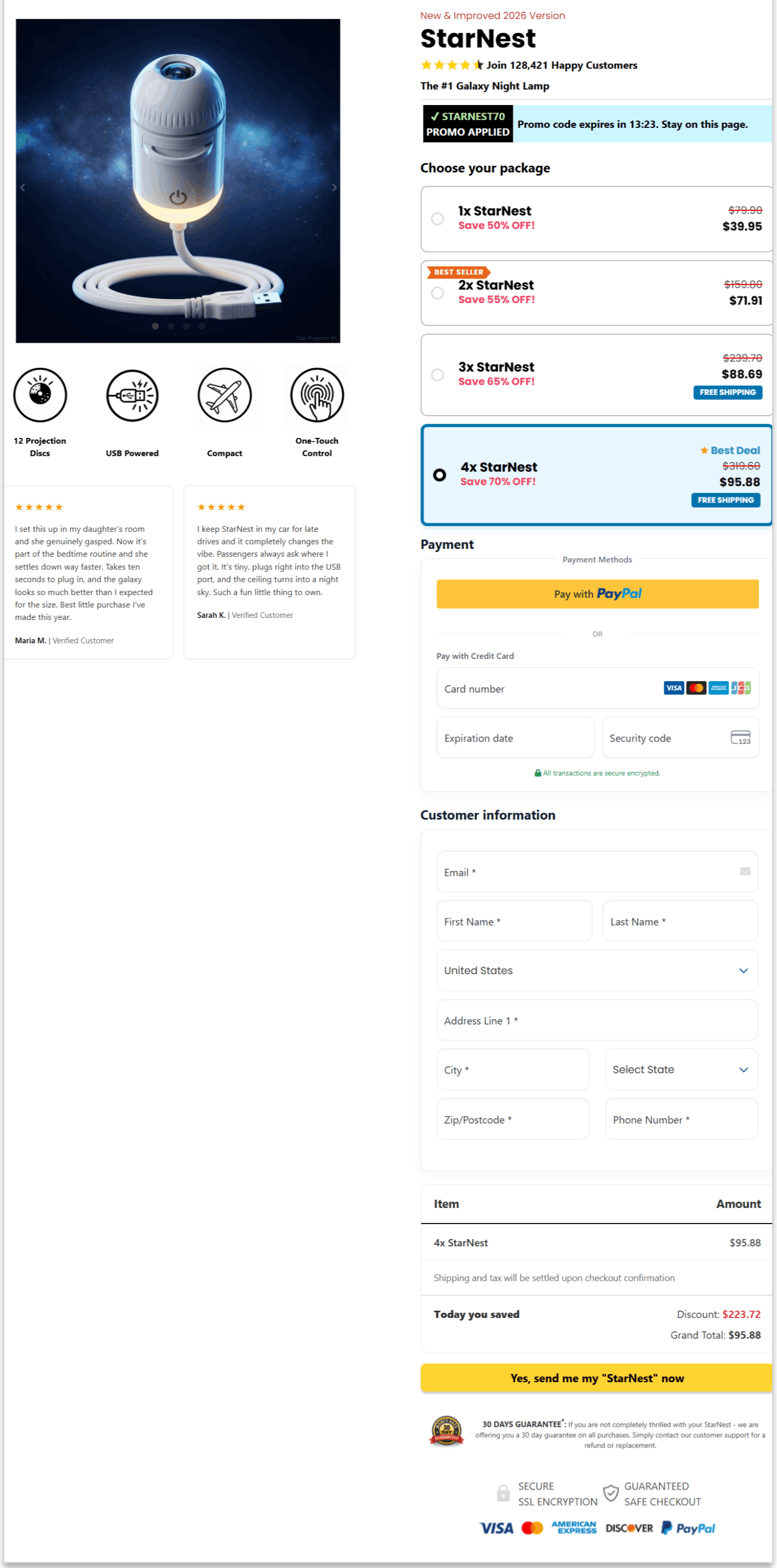 StarNest Projector secure checkout page
